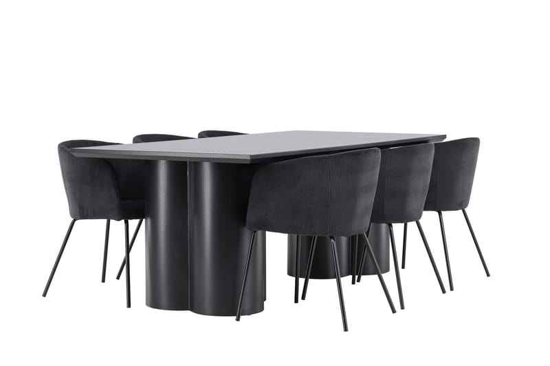 Spisegruppe Venture Home Olivia spisegruppe 210 cm rektangulær med 6 Berit-stoler Svart/Svart/Svart - Møbler - Bord - Spisegruppe