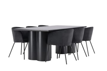 Spisegruppe Venture Home Olivia spisegruppe 210 cm rektangulær med 6 Berit-stoler Svart/Svart/Svart - Møbler - Bord - Spisegruppe