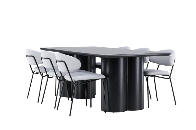 Spisegruppe Venture Home Olivia spisegruppe 210 cm rektangulær med 6 Chico-stoler Svart/Blå/Svart