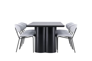 Spisegruppe Venture Home Olivia spisegruppe 210 cm rektangulær med 6 Chico-stoler Svart/Blå/Svart - Møbler - Bord - Spisegruppe