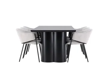 Spisegruppe Venture Home Olivia spisegruppe 210 cm rektangulær med 6 Evelina-stoler Svart/Grå/Svart - Møbler - Bord - Spisegruppe