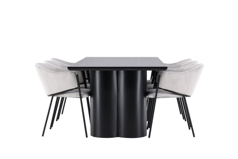 Spisegruppe Venture Home Olivia spisegruppe 210 cm rektangulær med 6 Evelina-stoler Svart/Grå/Svart - Møbler - Bord - Spisegruppe
