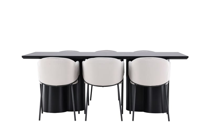 Spisegruppe Venture Home Olivia spisegruppe 210 cm rektangulær med 6 Evelina-stoler Svart/Grå/Svart - Møbler - Bord - Spisegruppe