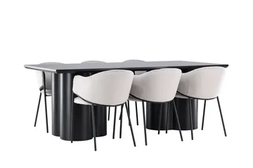 Spisegruppe Venture Home Olivia spisegruppe 210 cm rektangulær med 6 Evelina-stoler Svart/Grå/Svart - Møbler - Bord - Spisegruppe