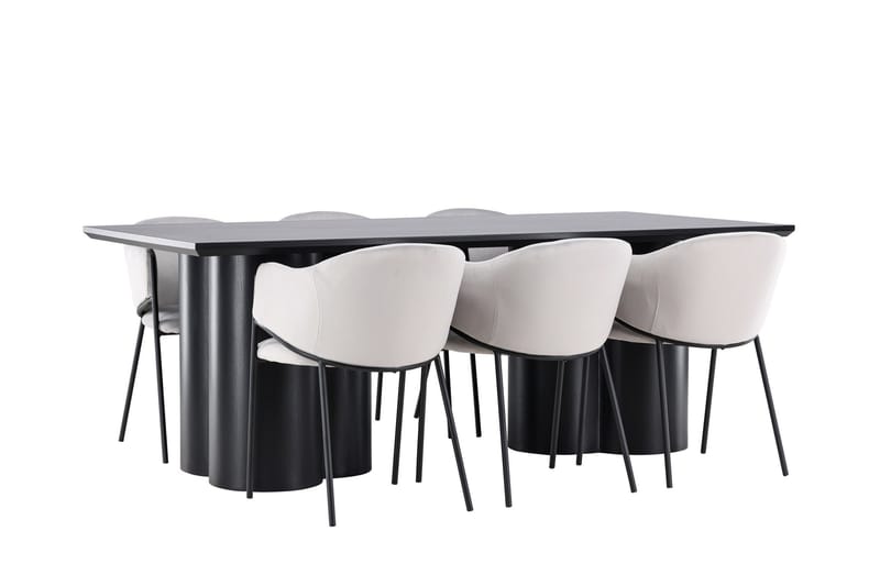 Spisegruppe Venture Home Olivia spisegruppe 210 cm rektangulær med 6 Evelina-stoler Svart/Grå/Svart - Møbler - Bord - Spisegruppe