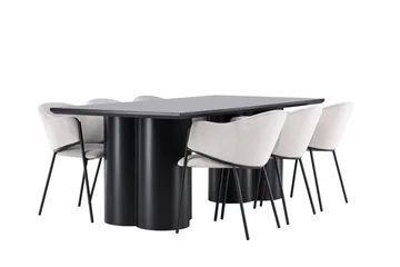 Spisegruppe Venture Home Olivia spisegruppe 210 cm rektangulær med 6 Evelina-stoler Svart/Grå/Svart - Møbler - Bord - Spisegruppe