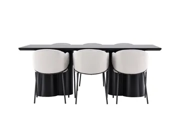 Spisegruppe Venture Home Olivia spisegruppe 210 cm rektangulær med 6 Evelina-stoler Svart/Grå/Svart - Møbler - Bord - Spisegruppe