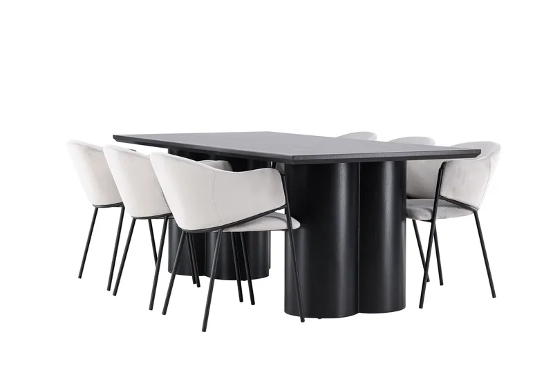 Spisegruppe Venture Home Olivia spisegruppe 210 cm rektangulær med 6 Evelina-stoler Svart/Grå/Svart