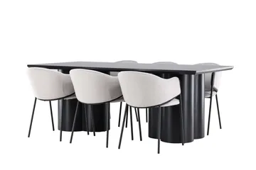 Spisegruppe Venture Home Olivia spisegruppe 210 cm rektangulær med 6 Evelina-stoler Svart/Grå/Svart - Møbler - Bord - Spisegruppe