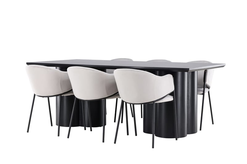 Spisegruppe Venture Home Olivia spisegruppe 210 cm rektangulær med 6 Evelina-stoler Svart/Grå/Svart - Møbler - Bord - Spisegruppe