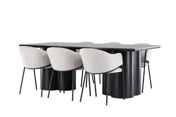 Spisegruppe Venture Home Olivia spisegruppe 210 cm rektangulær med 6 Evelina-stoler Svart/Grå/Svart - Møbler - Bord - Spisegruppe