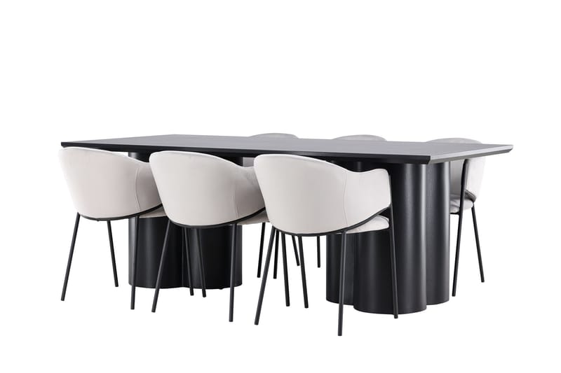 Spisegruppe Venture Home Olivia spisegruppe 210 cm rektangulær med 6 Evelina-stoler Svart/Grå/Svart - Møbler - Bord - Spisegruppe