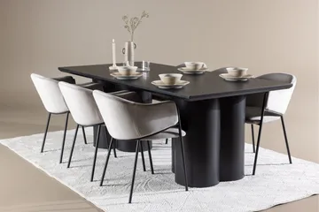 Spisegruppe Venture Home Olivia spisegruppe 210 cm rektangulær med 6 Evelina-stoler Svart/Grå/Svart - Møbler - Bord - Spisegruppe