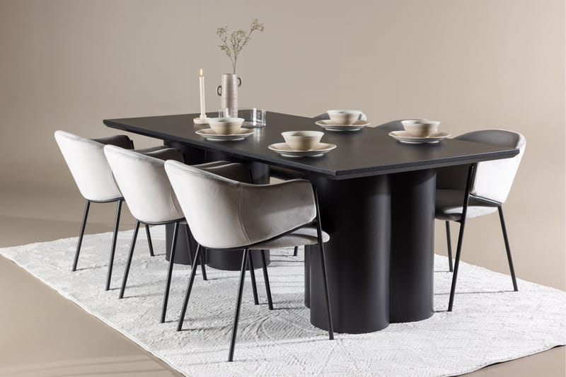 Spisegruppe Venture Home Olivia spisegruppe 210 cm rektangulær med 6 Evelina-stoler Svart/Grå/Svart - Møbler - Bord - Spisegruppe