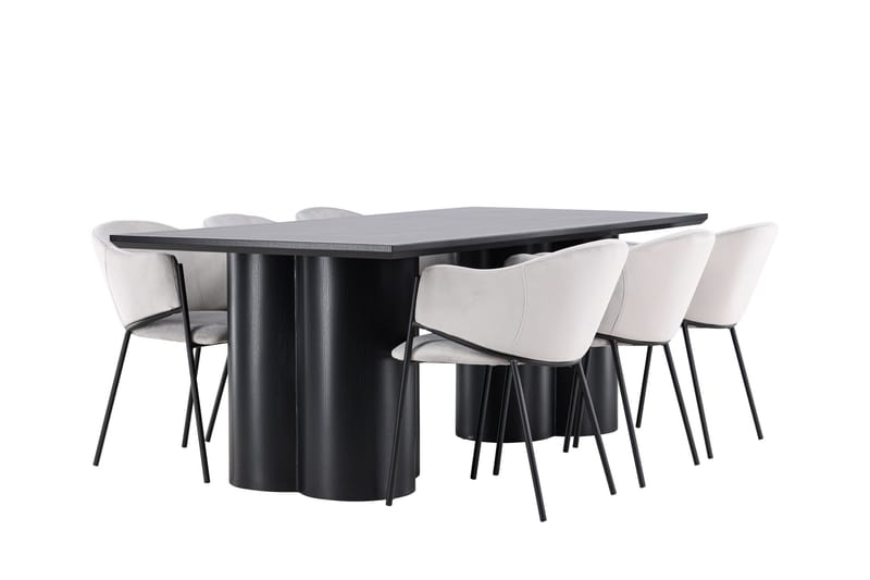 Spisegruppe Venture Home Olivia spisegruppe 210 cm rektangulær med 6 Evelina-stoler Svart/Grå/Svart - Møbler - Bord - Spisegruppe