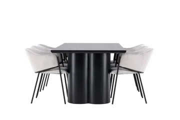 Spisegruppe Venture Home Olivia spisegruppe 210 cm rektangulær med 6 Evelina-stoler Svart/Grå/Svart - Møbler - Bord - Spisegruppe