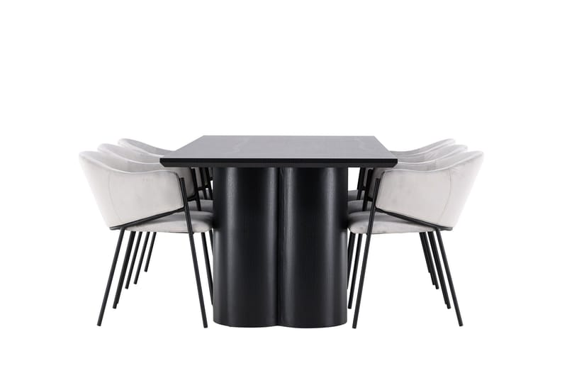 Spisegruppe Venture Home Olivia spisegruppe 210 cm rektangulær med 6 Evelina-stoler Svart/Grå/Svart - Møbler - Bord - Spisegruppe
