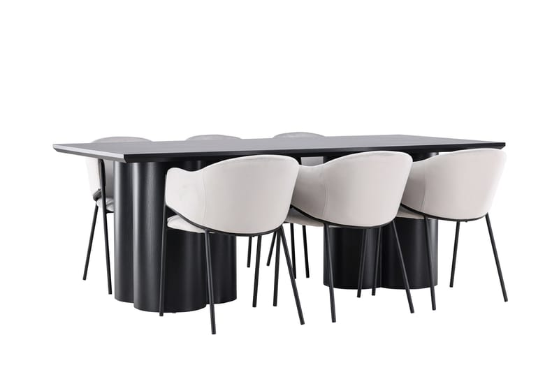 Spisegruppe Venture Home Olivia spisegruppe 210 cm rektangulær med 6 Evelina-stoler Svart/Grå/Svart - Møbler - Bord - Spisegruppe