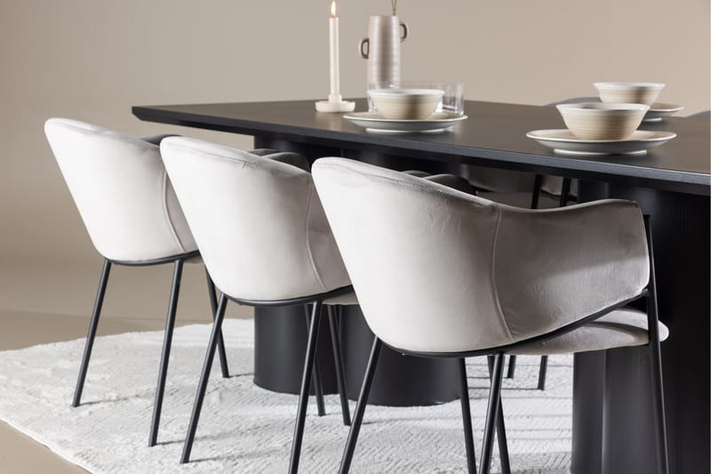 Spisegruppe Venture Home Olivia spisegruppe 210 cm rektangulær med 6 Evelina-stoler Svart/Grå/Svart - Møbler - Bord - Spisegruppe