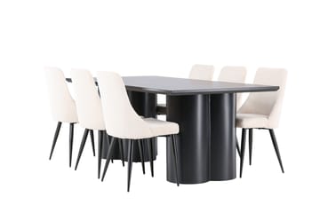 Spisegruppe Venture Home Olivia spisegruppe 210 cm rektangulær med 6 Leone-stoler Svart/Beige/Svart - Møbler - Bord - Spisegruppe