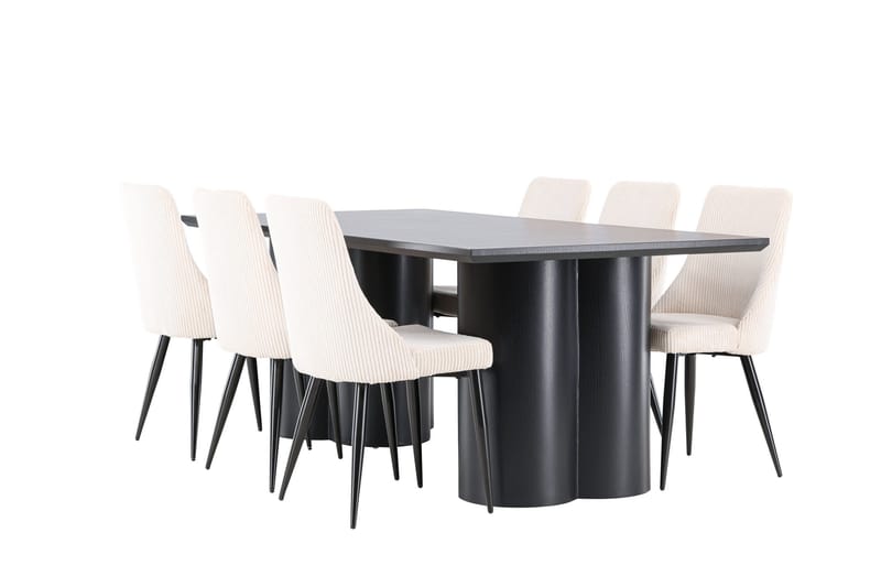 Spisegruppe Venture Home Olivia spisegruppe 210 cm rektangulær med 6 Leone-stoler Svart/Beige/Svart - Møbler - Bord - Spisegruppe
