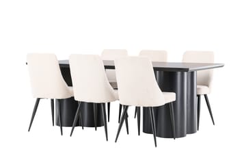 Spisegruppe Venture Home Olivia spisegruppe 210 cm rektangulær med 6 Leone-stoler Svart/Beige/Svart - Møbler - Bord - Spisegruppe