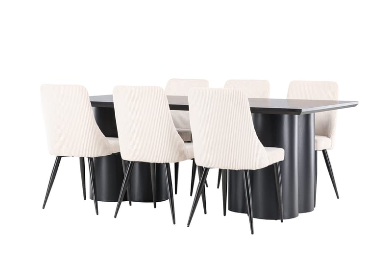 Spisegruppe Venture Home Olivia spisegruppe 210 cm rektangulær med 6 Leone-stoler Svart/Beige/Svart - Møbler - Bord - Spisegruppe