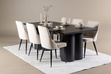 Spisegruppe Venture Home Olivia spisegruppe 210 cm rektangulær med 6 Leone-stoler Svart/Beige/Svart - Møbler - Bord - Spisegruppe