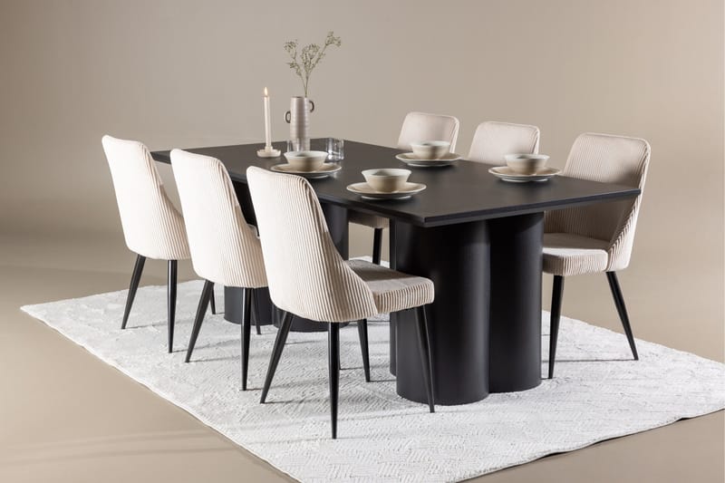 Spisegruppe Venture Home Olivia spisegruppe 210 cm rektangulær med 6 Leone-stoler Svart/Beige/Svart - Møbler - Bord - Spisegruppe