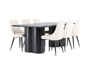 Spisegruppe Venture Home Olivia spisegruppe 210 cm rektangulær med 6 Leone-stoler Svart/Beige/Svart - Møbler - Bord - Spisegruppe