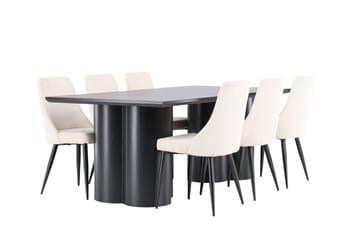 Spisegruppe Venture Home Olivia spisegruppe 210 cm rektangulær med 6 Leone-stoler Svart/Beige/Svart - Møbler - Bord - Spisegruppe