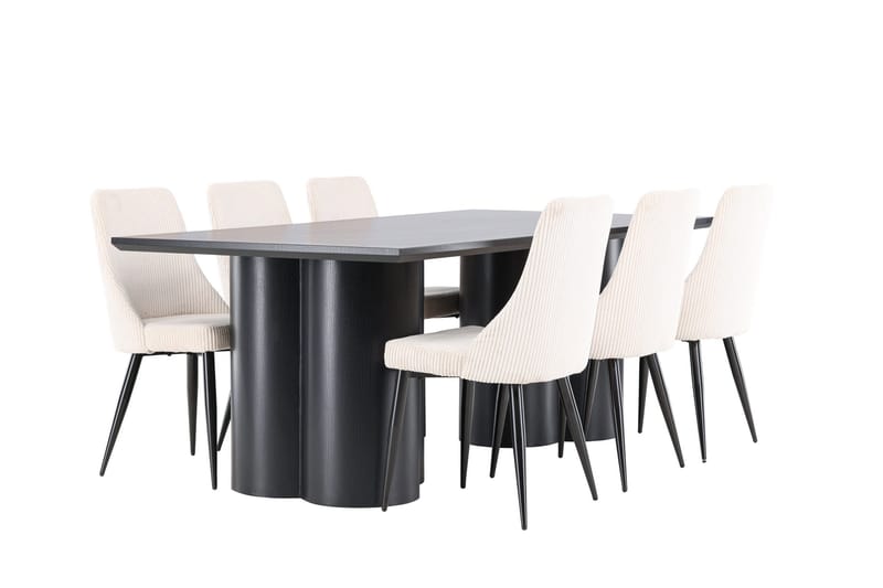Spisegruppe Venture Home Olivia spisegruppe 210 cm rektangulær med 6 Leone-stoler Svart/Beige/Svart - Møbler - Bord - Spisegruppe