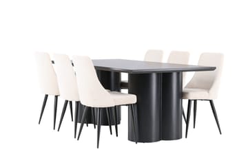 Spisegruppe Venture Home Olivia spisegruppe 210 cm rektangulær med 6 Leone-stoler Svart/Beige/Svart - Møbler - Bord - Spisegruppe