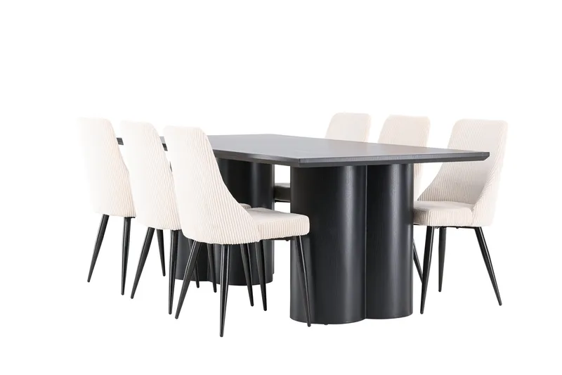 Spisegruppe Venture Home Olivia spisegruppe 210 cm rektangulær med 6 Leone-stoler Svart/Beige/Svart