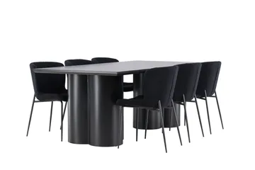Spisegruppe Venture Home Olivia spisegruppe 210 cm rektangulær med 6 Modesto-stoler Svart/Svart/Svart - Møbler - Bord - Spisegruppe