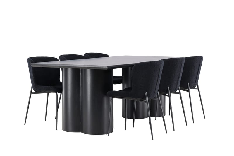 Spisegruppe Venture Home Olivia spisegruppe 210 cm rektangulær med 6 Modesto-stoler Svart/Svart/Svart - Møbler - Bord - Spisegruppe