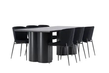Spisegruppe Venture Home Olivia spisegruppe 210 cm rektangulær med 6 Modesto-stoler Svart/Svart/Svart - Møbler - Bord - Spisegruppe