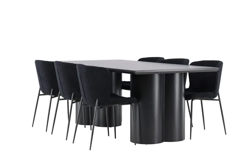 Spisegruppe Venture Home Olivia spisegruppe 210 cm rektangulær med 6 Modesto-stoler Svart/Svart/Svart