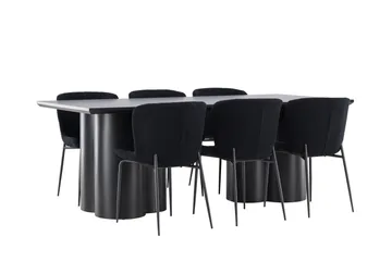 Spisegruppe Venture Home Olivia spisegruppe 210 cm rektangulær med 6 Modesto-stoler Svart/Svart/Svart - Møbler - Bord - Spisegruppe