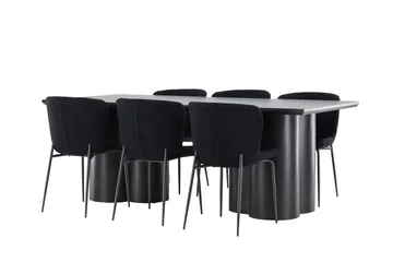 Spisegruppe Venture Home Olivia spisegruppe 210 cm rektangulær med 6 Modesto-stoler Svart/Svart/Svart - Møbler - Bord - Spisegruppe