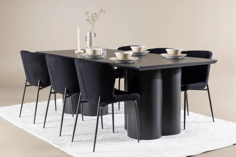 Spisegruppe Venture Home Olivia spisegruppe 210 cm rektangulær med 6 Modesto-stoler Svart/Svart/Svart - Møbler - Bord - Spisegruppe