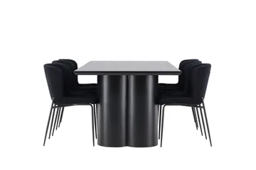 Spisegruppe Venture Home Olivia spisegruppe 210 cm rektangulær med 6 Modesto-stoler Svart/Svart/Svart - Møbler - Bord - Spisegruppe