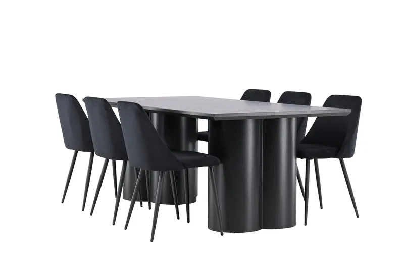 Spisegruppe Venture Home Olivia spisegruppe 210 cm rektangulær med 6 Night-stoler Svart/Svart/Svart