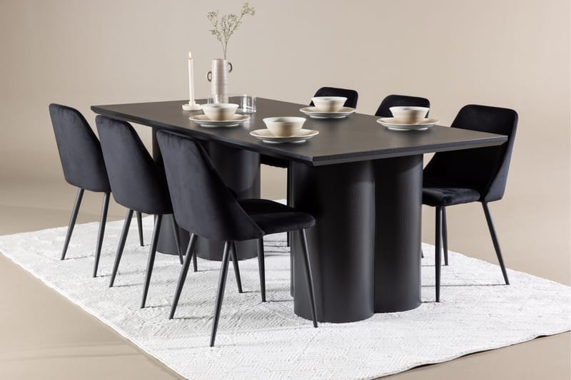Spisegruppe Venture Home Olivia spisegruppe 210 cm rektangulær med 6 Night-stoler Svart/Svart/Svart - Møbler - Bord - Spisegruppe