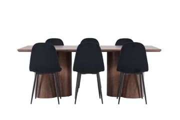 Spisegruppe Venture Home Olivia spisegruppe 210 cm rektangulær med 6 Polar-stoler Mocca/Svart/Svart - Møbler - Bord - Spisegruppe