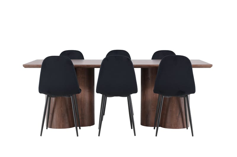 Spisegruppe Venture Home Olivia spisegruppe 210 cm rektangulær med 6 Polar-stoler Mocca/Svart/Svart - Møbler - Bord - Spisegruppe