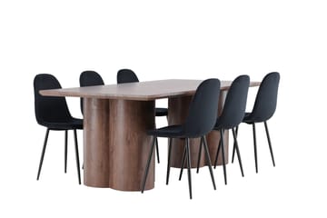 Spisegruppe Venture Home Olivia spisegruppe 210 cm rektangulær med 6 Polar-stoler Mocca/Svart/Svart - Møbler - Bord - Spisegruppe