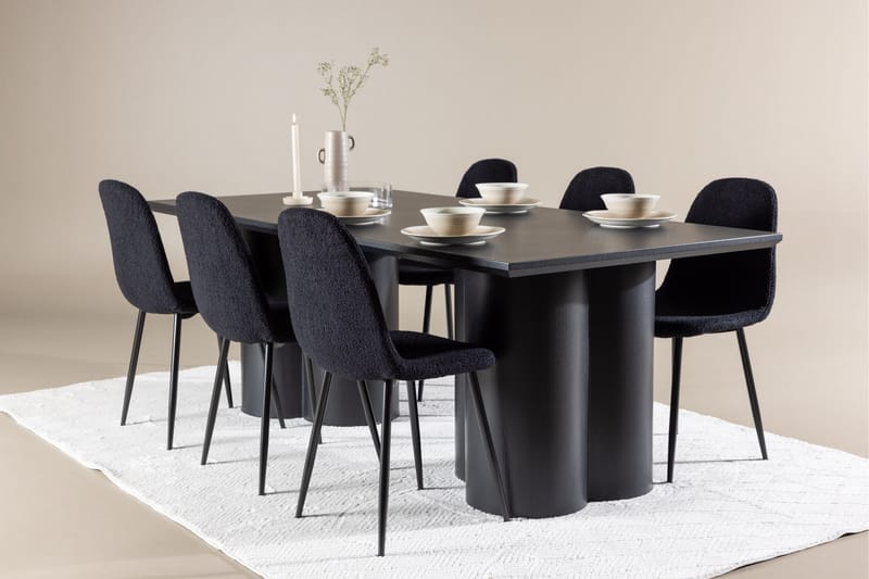 Spisegruppe Venture Home Olivia spisegruppe 210 cm rektangulær med 6 Polar-stoler Svart/Svart/Svart - Møbler - Bord - Spisegruppe