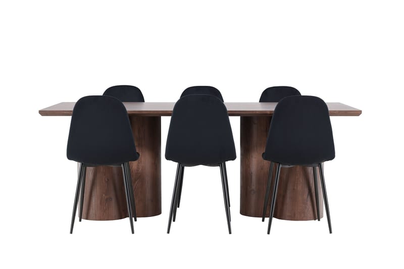 Spisegruppe Venture Home Olivia spisegruppe 210 cm rektangulær med 6 Polar-stoler Mocca/Svart/Svart - Møbler - Bord - Spisegruppe