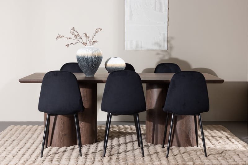 Spisegruppe Venture Home Olivia spisegruppe 210 cm rektangulær med 6 Polar-stoler Mocca/Svart/Svart - Møbler - Bord - Spisegruppe